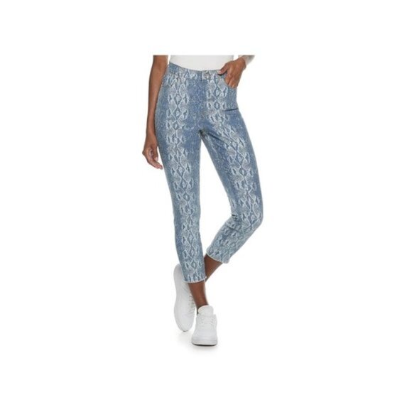 Jennifer Lopez Womens Blue Snakeskin High Rise Curvy Cropped Jeans Sz 12 New - Picture 1 of 9